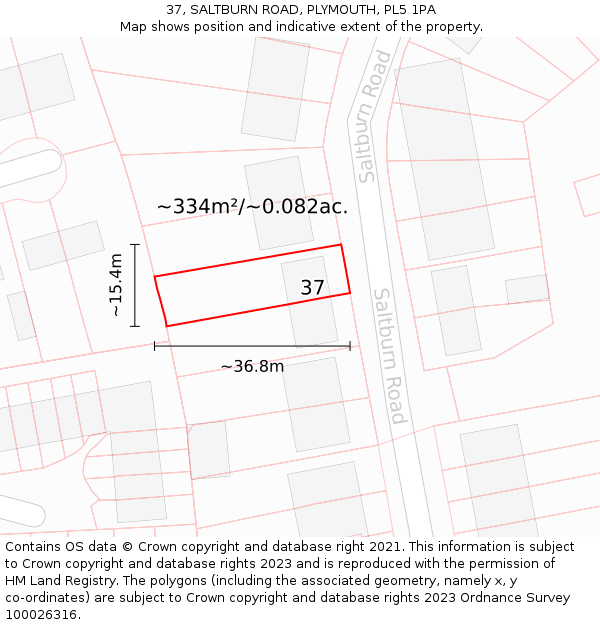 37, SALTBURN ROAD, PLYMOUTH, PL5 1PA: Plot and title map