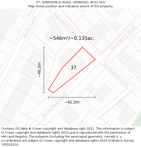 37, SPRINGFIELD ROAD, VERWOOD, BH31 6HY: Plot and title map