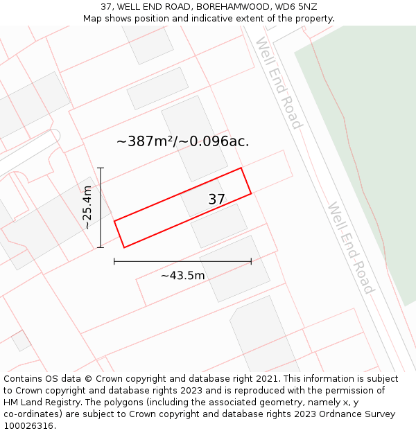 37, WELL END ROAD, BOREHAMWOOD, WD6 5NZ: Plot and title map