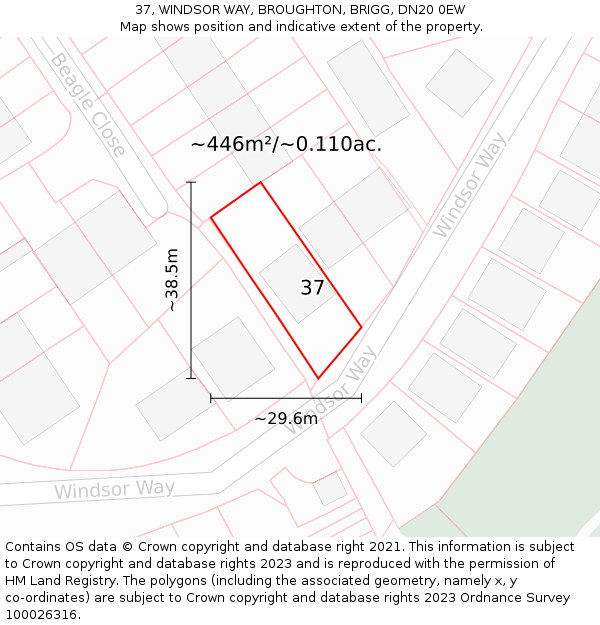 37, WINDSOR WAY, BROUGHTON, BRIGG, DN20 0EW: Plot and title map