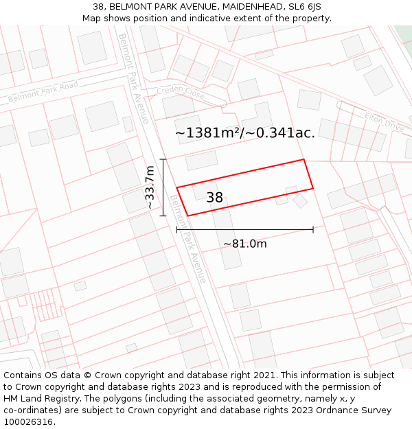 38, BELMONT PARK AVENUE, MAIDENHEAD, SL6 6JS: Plot and title map