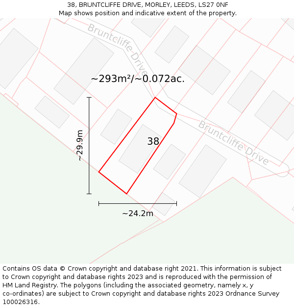 38, BRUNTCLIFFE DRIVE, MORLEY, LEEDS, LS27 0NF: Plot and title map