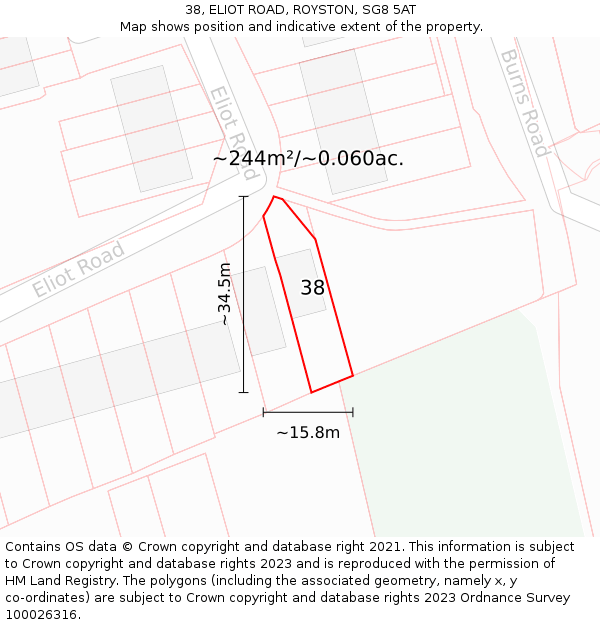 38, ELIOT ROAD, ROYSTON, SG8 5AT: Plot and title map