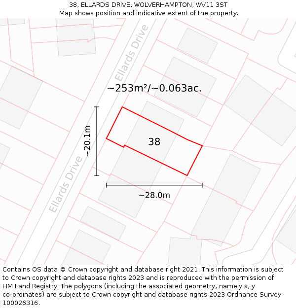 38, ELLARDS DRIVE, WOLVERHAMPTON, WV11 3ST: Plot and title map