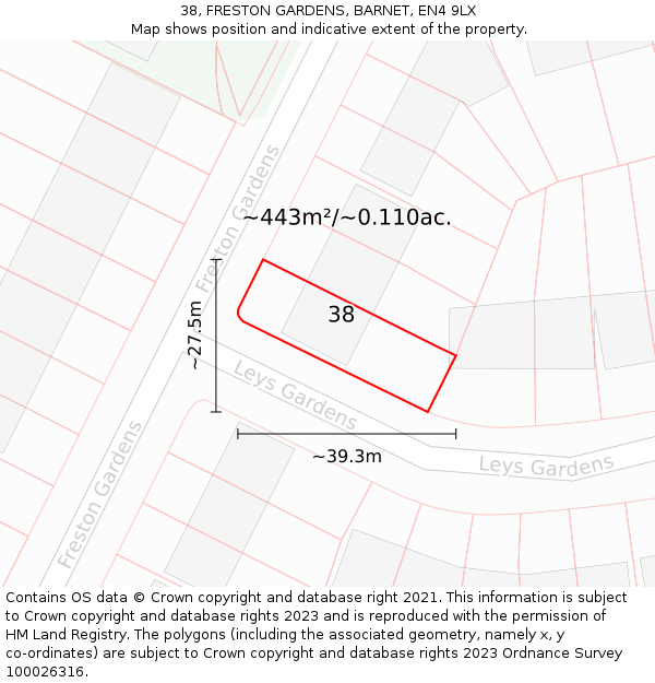 38, FRESTON GARDENS, BARNET, EN4 9LX: Plot and title map