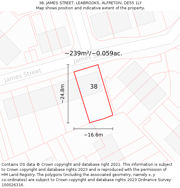 38, JAMES STREET, LEABROOKS, ALFRETON, DE55 1LY: Plot and title map