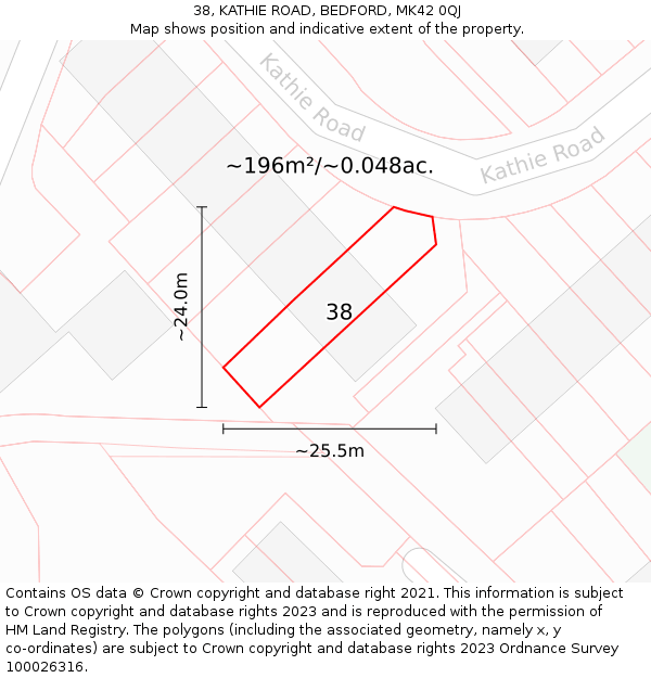 38, KATHIE ROAD, BEDFORD, MK42 0QJ: Plot and title map