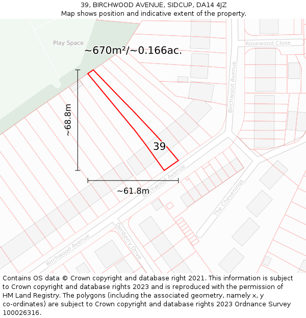 39, BIRCHWOOD AVENUE, SIDCUP, DA14 4JZ: Plot and title map