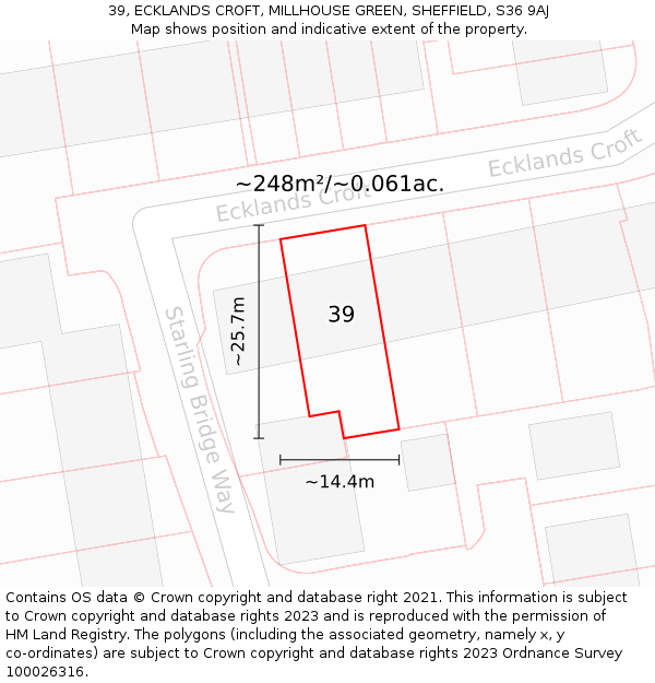 39, ECKLANDS CROFT, MILLHOUSE GREEN, SHEFFIELD, S36 9AJ: Plot and title map