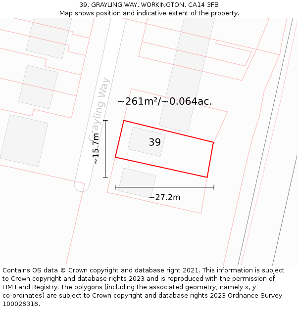 39, GRAYLING WAY, WORKINGTON, CA14 3FB: Plot and title map