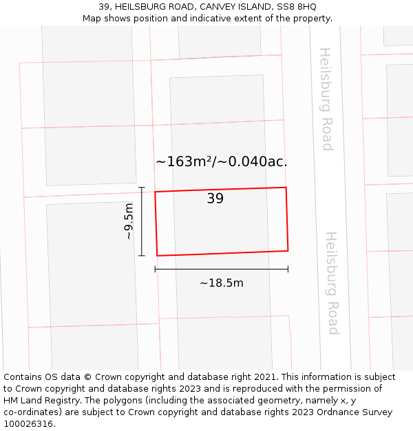 39, HEILSBURG ROAD, CANVEY ISLAND, SS8 8HQ: Plot and title map