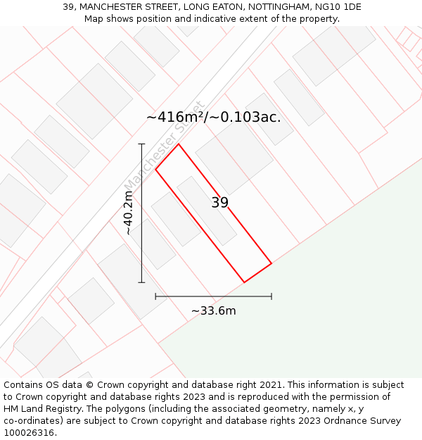 39, MANCHESTER STREET, LONG EATON, NOTTINGHAM, NG10 1DE: Plot and title map