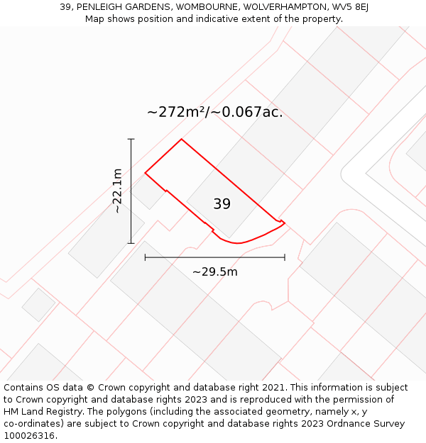 39, PENLEIGH GARDENS, WOMBOURNE, WOLVERHAMPTON, WV5 8EJ: Plot and title map