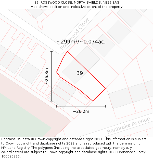 39, ROSEWOOD CLOSE, NORTH SHIELDS, NE29 8AG: Plot and title map