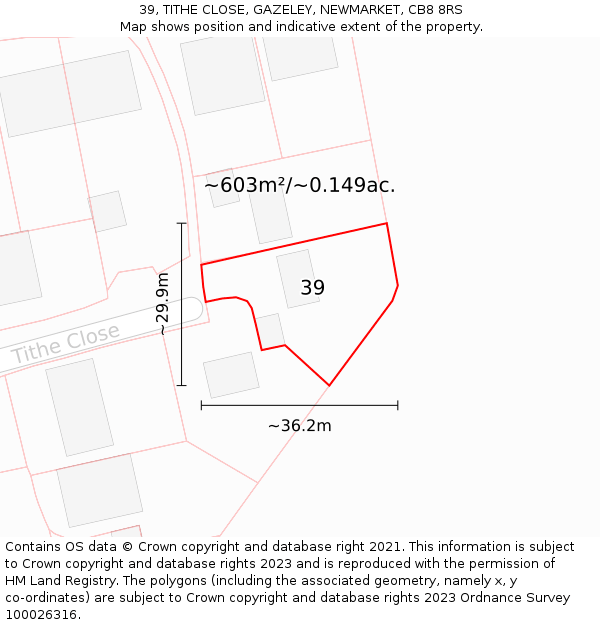 39, TITHE CLOSE, GAZELEY, NEWMARKET, CB8 8RS: Plot and title map