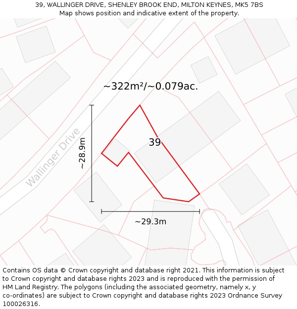 39, WALLINGER DRIVE, SHENLEY BROOK END, MILTON KEYNES, MK5 7BS: Plot and title map