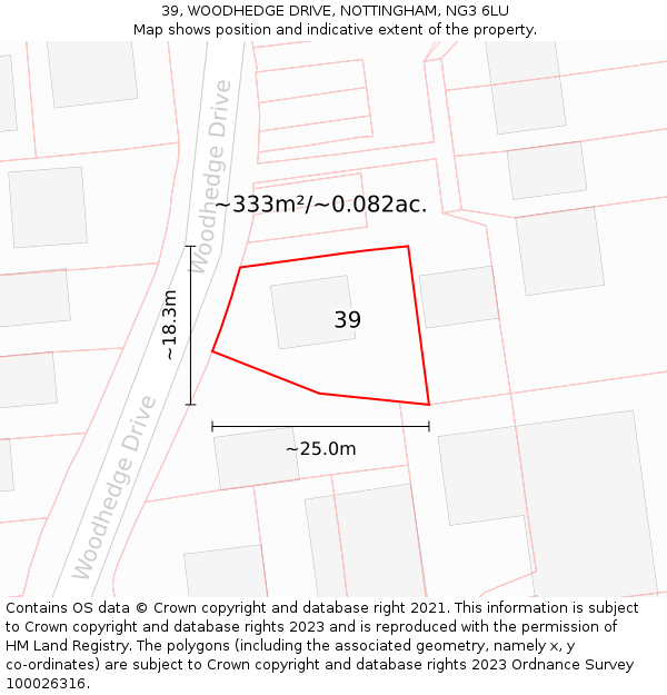 39, WOODHEDGE DRIVE, NOTTINGHAM, NG3 6LU: Plot and title map