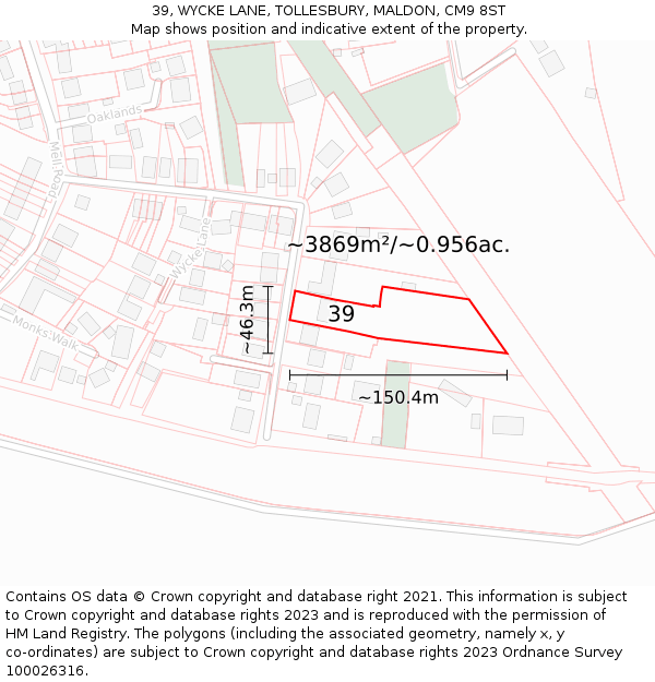 39, WYCKE LANE, TOLLESBURY, MALDON, CM9 8ST: Plot and title map