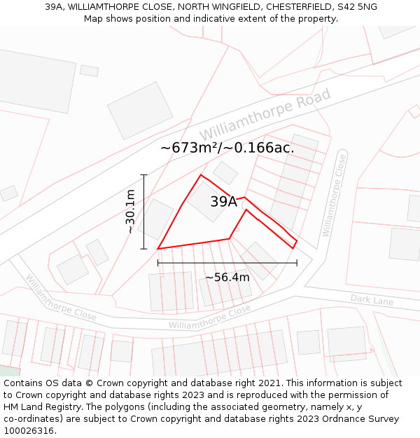 39A, WILLIAMTHORPE CLOSE, NORTH WINGFIELD, CHESTERFIELD, S42 5NG: Plot and title map