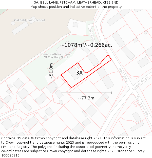 3A, BELL LANE, FETCHAM, LEATHERHEAD, KT22 9ND: Plot and title map