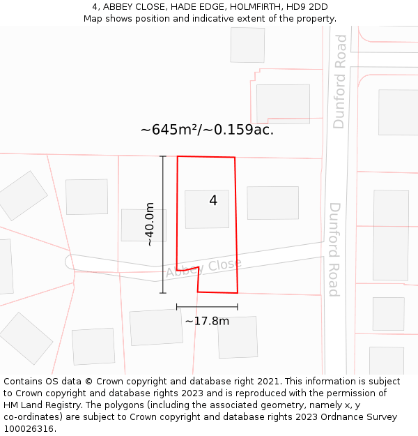 4, ABBEY CLOSE, HADE EDGE, HOLMFIRTH, HD9 2DD: Plot and title map