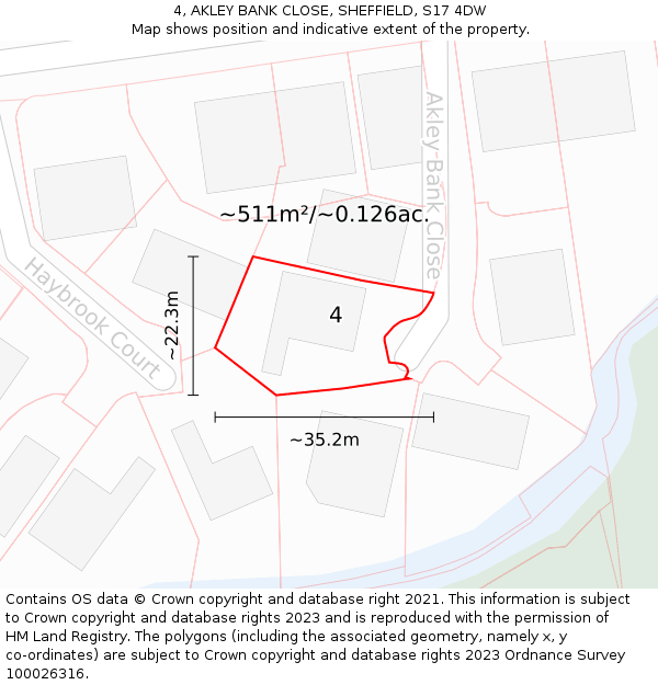 4, AKLEY BANK CLOSE, SHEFFIELD, S17 4DW: Plot and title map