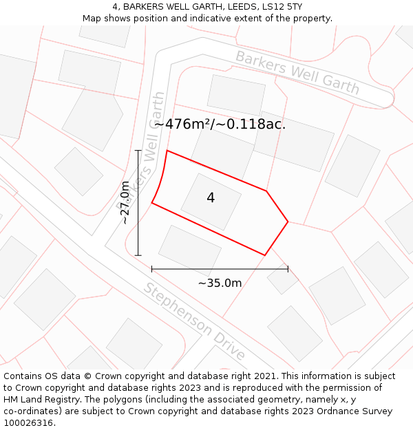 4, BARKERS WELL GARTH, LEEDS, LS12 5TY: Plot and title map