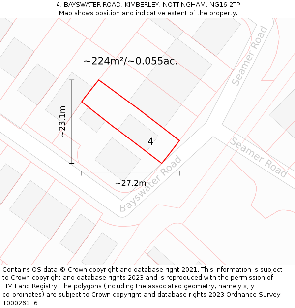 4, BAYSWATER ROAD, KIMBERLEY, NOTTINGHAM, NG16 2TP: Plot and title map