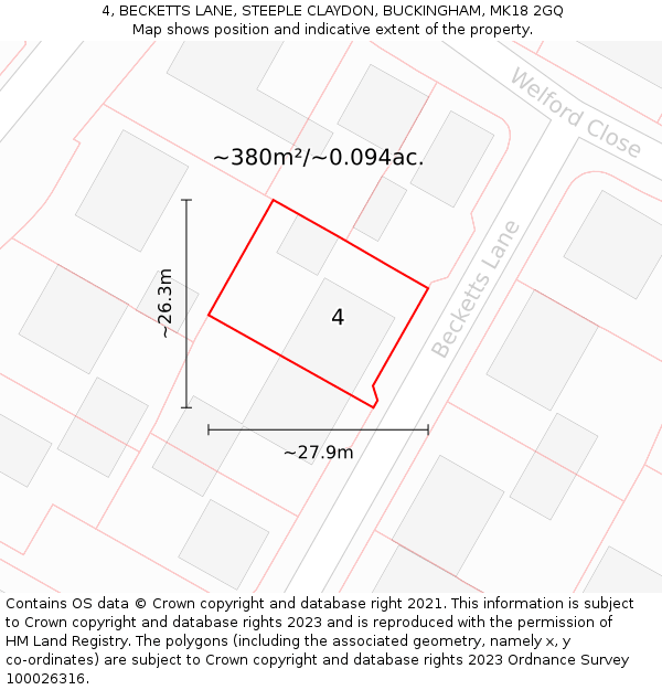 4, BECKETTS LANE, STEEPLE CLAYDON, BUCKINGHAM, MK18 2GQ: Plot and title map