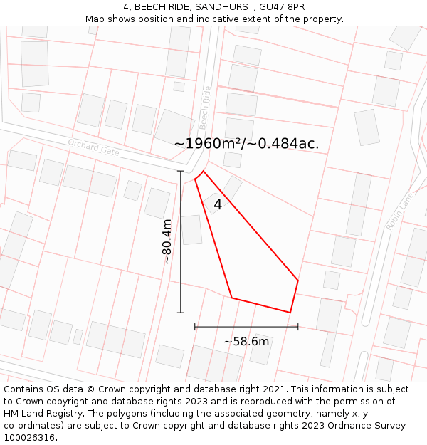 4, BEECH RIDE, SANDHURST, GU47 8PR: Plot and title map