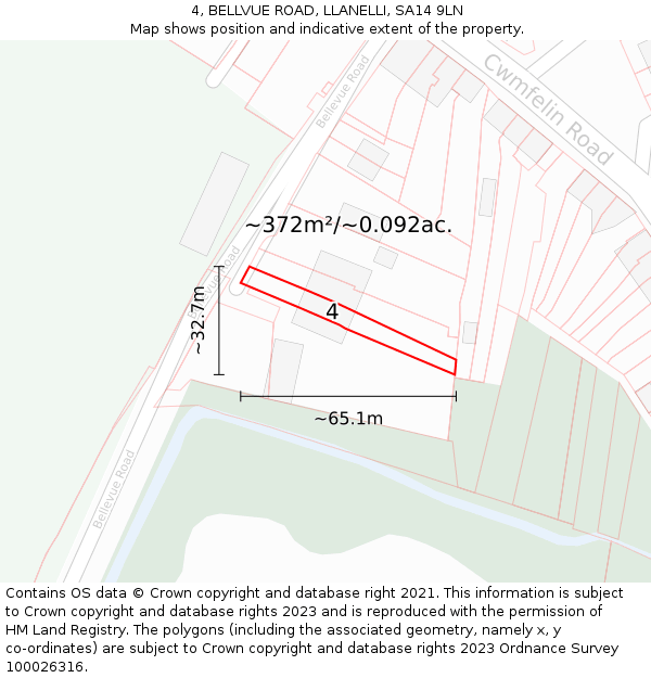 4, BELLVUE ROAD, LLANELLI, SA14 9LN: Plot and title map