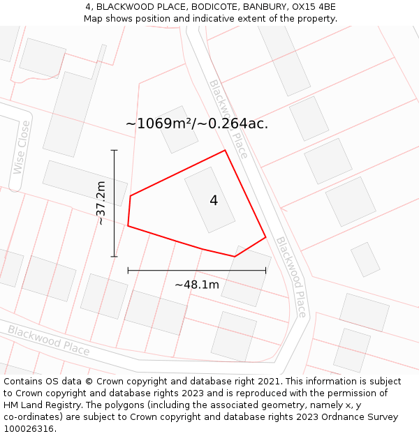 4, BLACKWOOD PLACE, BODICOTE, BANBURY, OX15 4BE: Plot and title map