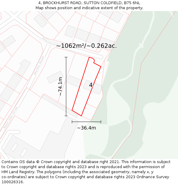 4, BROCKHURST ROAD, SUTTON COLDFIELD, B75 6NL: Plot and title map