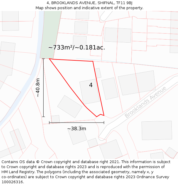 4, BROOKLANDS AVENUE, SHIFNAL, TF11 9BJ: Plot and title map