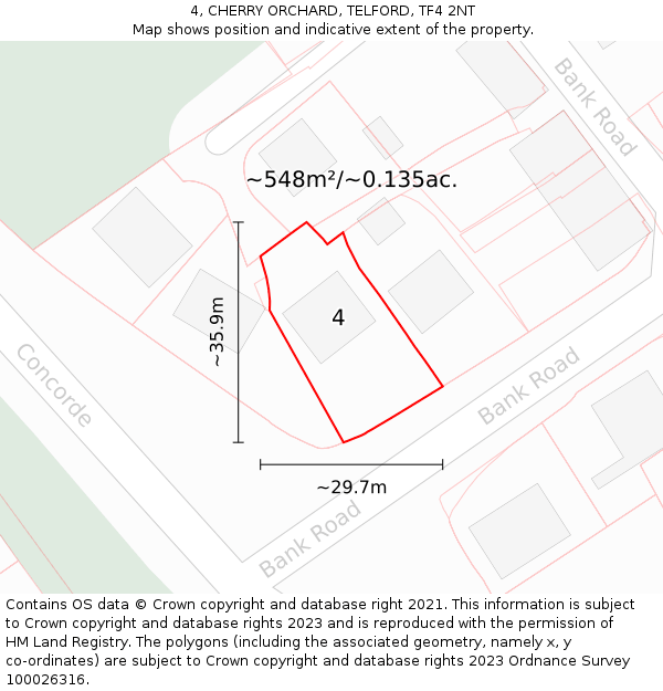 4, CHERRY ORCHARD, TELFORD, TF4 2NT: Plot and title map