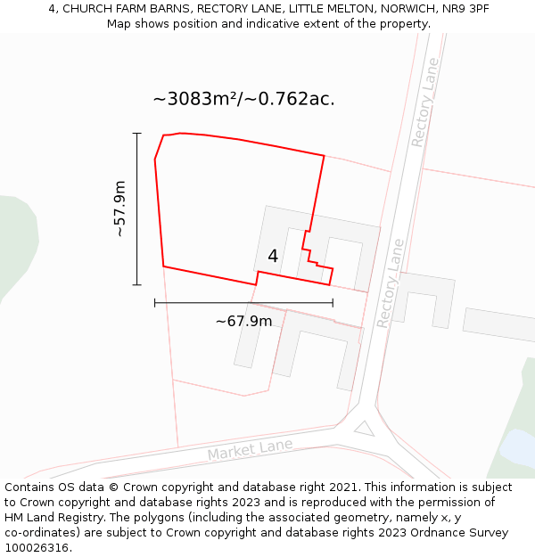 4, CHURCH FARM BARNS, RECTORY LANE, LITTLE MELTON, NORWICH, NR9 3PF: Plot and title map