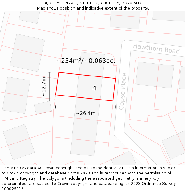 4, COPSE PLACE, STEETON, KEIGHLEY, BD20 6FD: Plot and title map