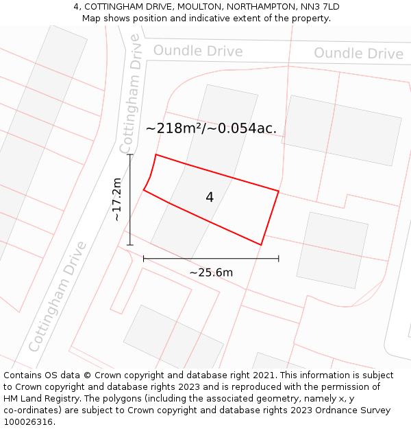 4, COTTINGHAM DRIVE, MOULTON, NORTHAMPTON, NN3 7LD: Plot and title map