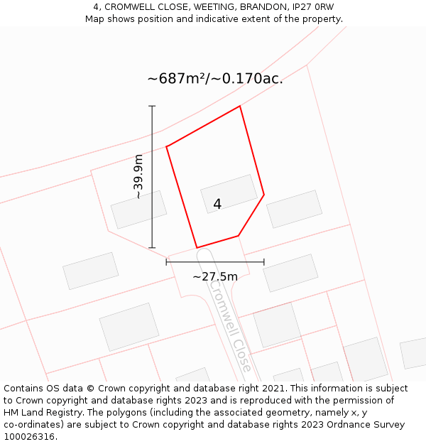 4, CROMWELL CLOSE, WEETING, BRANDON, IP27 0RW: Plot and title map