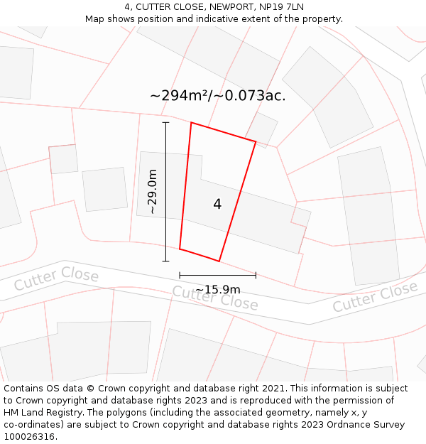 4, CUTTER CLOSE, NEWPORT, NP19 7LN: Plot and title map
