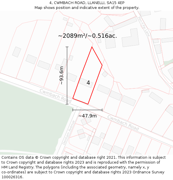 4, CWMBACH ROAD, LLANELLI, SA15 4EP: Plot and title map