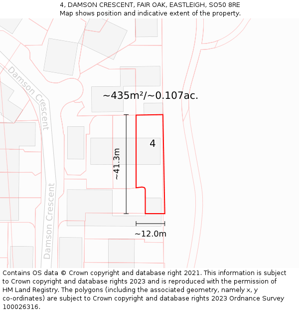 4, DAMSON CRESCENT, FAIR OAK, EASTLEIGH, SO50 8RE: Plot and title map