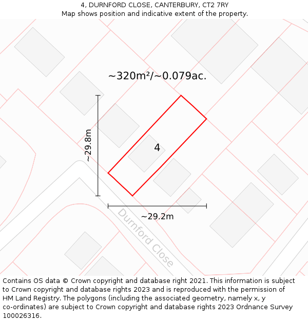 4, DURNFORD CLOSE, CANTERBURY, CT2 7RY: Plot and title map