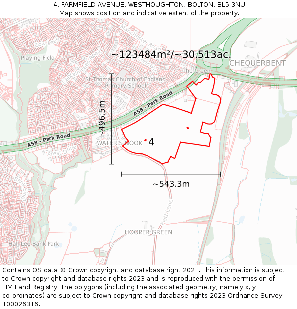 4, FARMFIELD AVENUE, WESTHOUGHTON, BOLTON, BL5 3NU: Plot and title map