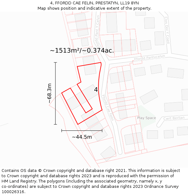 4, FFORDD CAE FELIN, PRESTATYN, LL19 8YN: Plot and title map