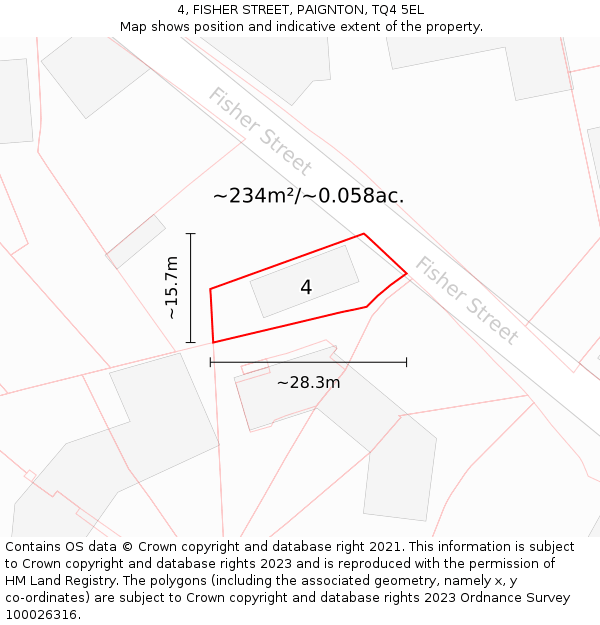 4, FISHER STREET, PAIGNTON, TQ4 5EL: Plot and title map