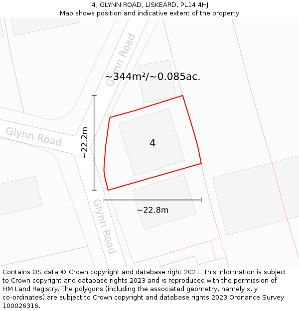 4, GLYNN ROAD, LISKEARD, PL14 4HJ: Plot and title map