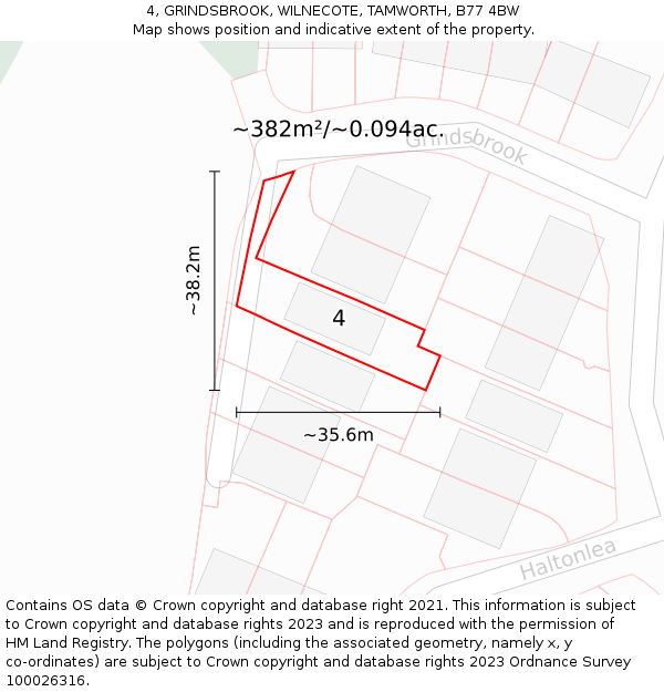 4, GRINDSBROOK, WILNECOTE, TAMWORTH, B77 4BW: Plot and title map