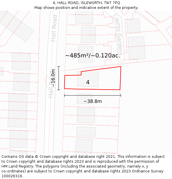 4, HALL ROAD, ISLEWORTH, TW7 7PQ: Plot and title map