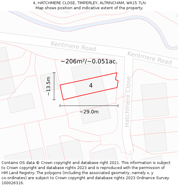 4, HATCHMERE CLOSE, TIMPERLEY, ALTRINCHAM, WA15 7LN: Plot and title map